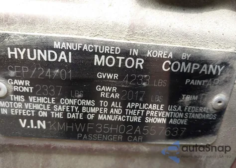 2002 Hyundai Sonata Gls/Lx z USA, uszkodzony, nr VIN KMHWF35H02A557637